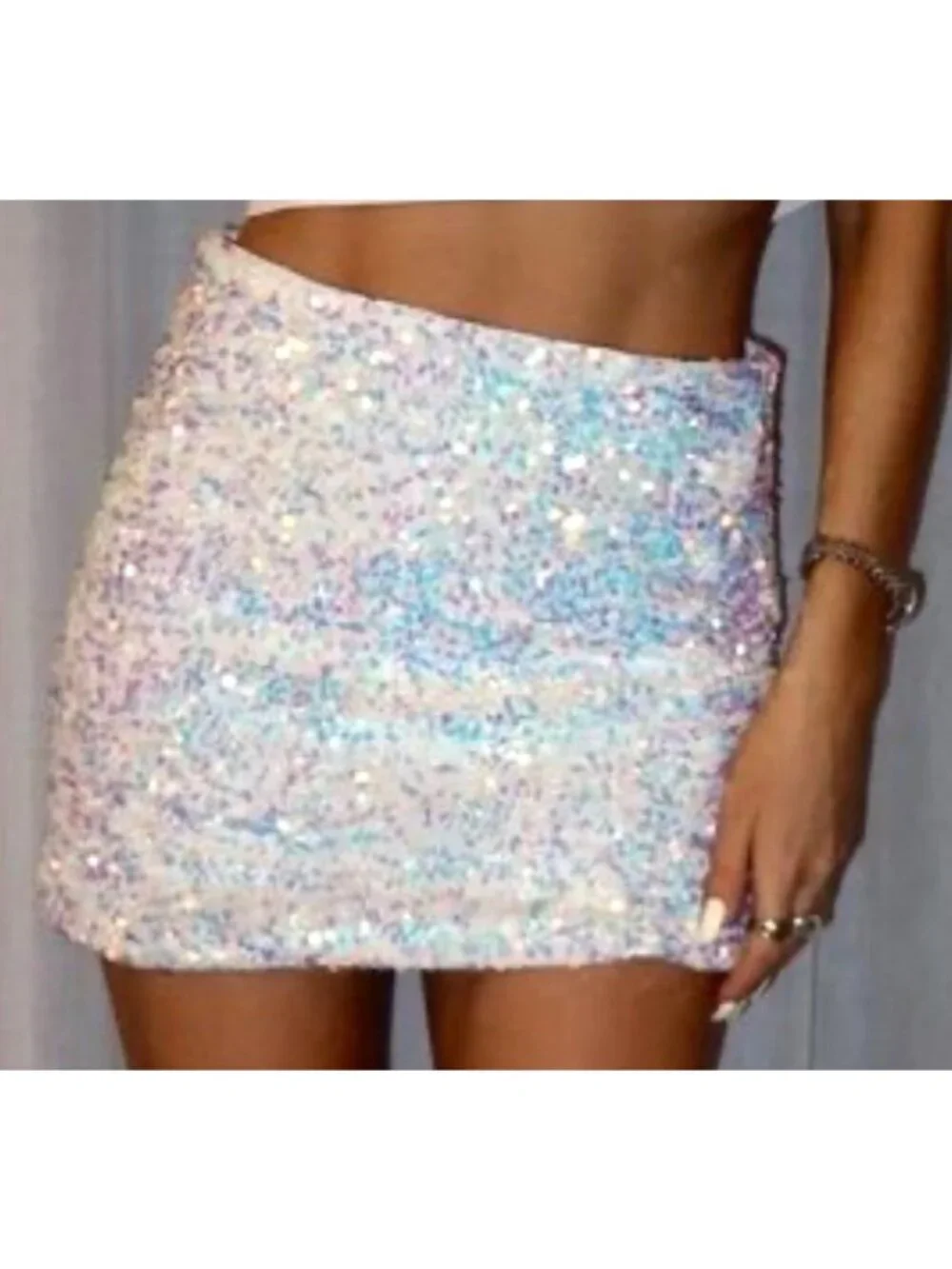 Show Me Your Mumu Women's Sz Medium All Night Skort in White Sparkle Sequins